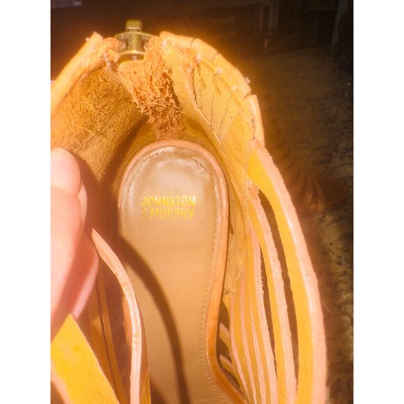 Johnston & Murphy Strappy Gladiator Wedge Sandals 7M Leather Tan Back Zipper - Picture 4 of 11